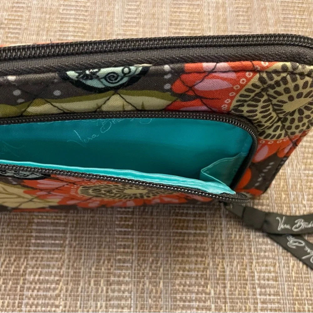 Vera Bradley Floral Wristlet in Brown, Orange, Yellow, Aqua